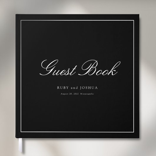Elegante Koninklijke Zwarte Script Lettertype Huwe Gastenboek