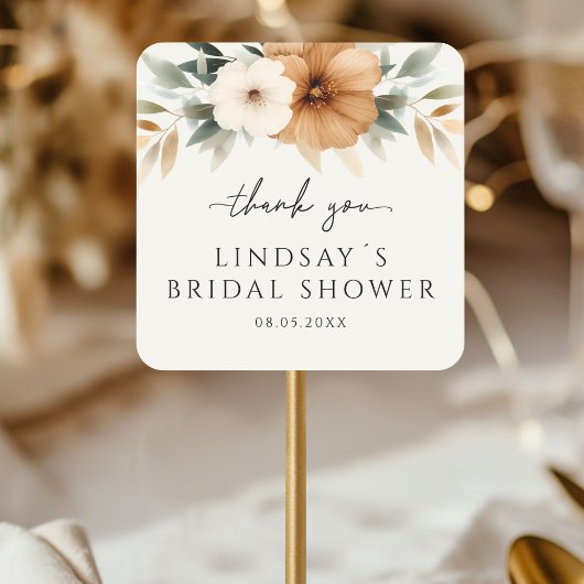 Elegante koper & aardse beige bruidsdouche vierkante sticker