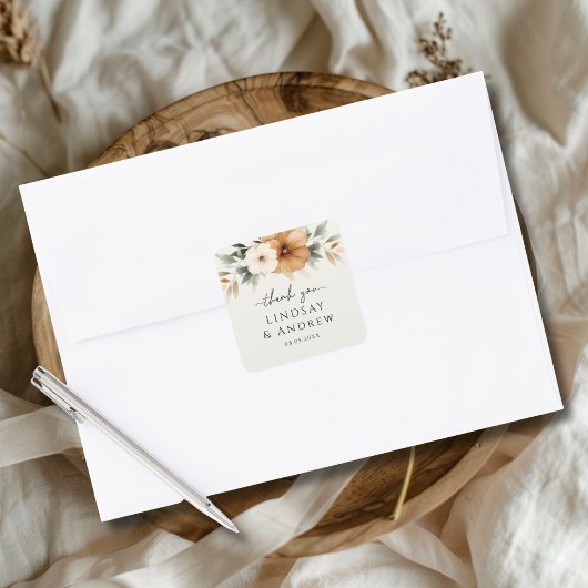 Elegante Koper & Aardse Beige Bruiloft Vierkante Sticker