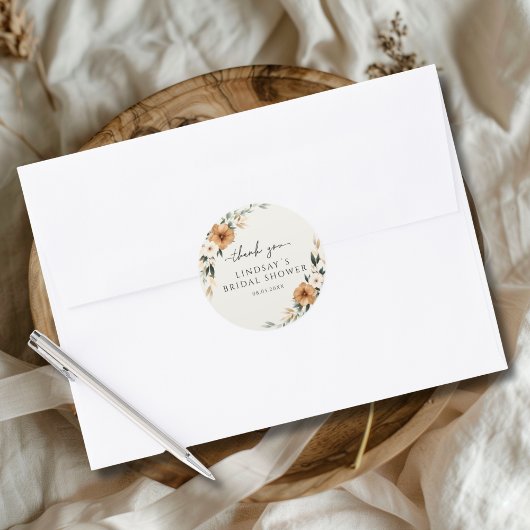 Elegante koper & aardse beige bruiloftsdouche ronde sticker