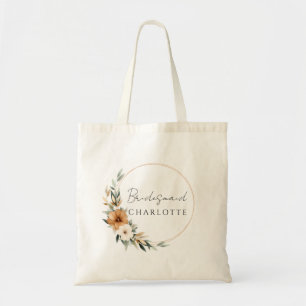 Elegante koper & aardse botanische bruidsmeisje tote bag