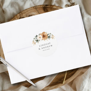 Elegante koper & aardse witte trouwdag ronde sticker