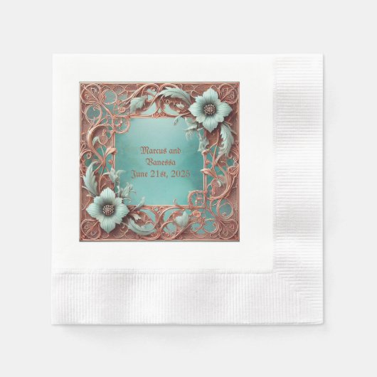 Elegante koper en turquois munt cocktail servet (Voorkant)