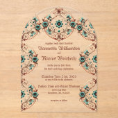 Elegante koper en turquoise bloemencirkel acryl uitnodigingen (Voorkant)