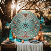 Elegante koper en turquoise bloemenring papieren bordje