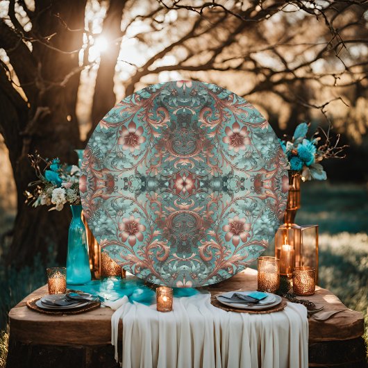 Elegante koper en turquoise formele bloemen papieren bordje