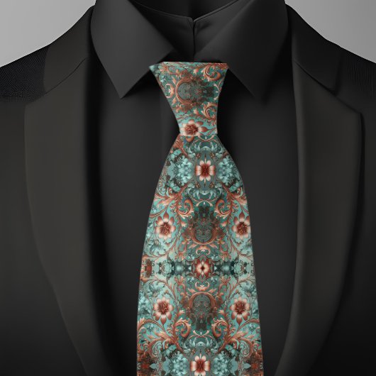 Elegante koper en turquoise formele bloemen stropdas