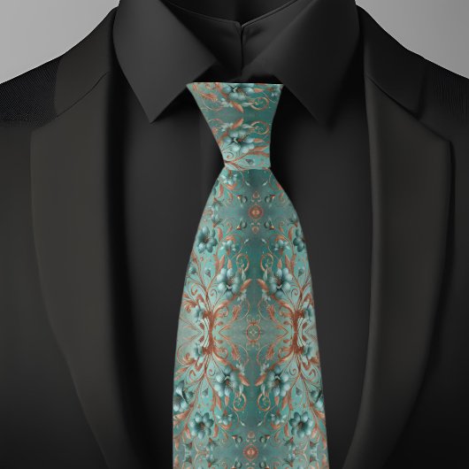 Elegante koper en turquoise minimale bloem stropdas