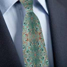 Elegante koper en turquoise minimale bloem stropdas