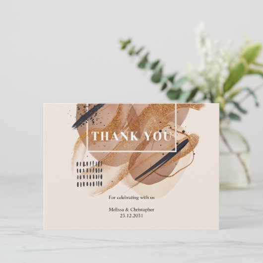 Elegante koper roestige kleuren zwarte borstels br bedankkaart (Staand voorkant)