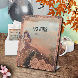 Elegante  Koper Roos Quinceañera Favors Reclamebord Met Voetstuk