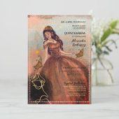 Elegante Koper Roos Quinceañera Uitnodiging (Staand voorkant)