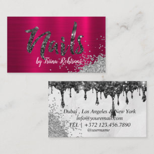 Elegante koper roze goud glinster druppels nagels visitekaartje