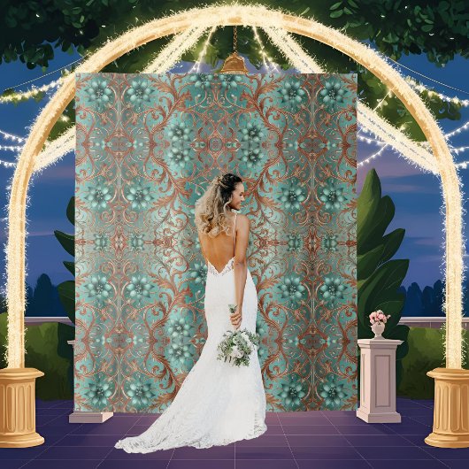 Elegante koper turquoise bloemformele decoratie wandkleed