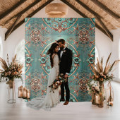 Elegante koper turquoise bloemige ring formeel wandkleed