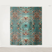 Elegante koper turquoise bloemige ring formeel wandkleed (Voorkant)