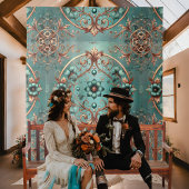 Elegante koper turquoise bloemring formeel wandkleed