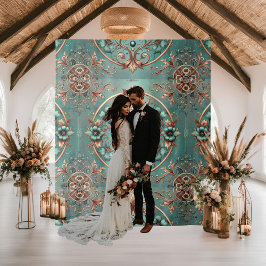 Elegante koper turquoise bloemring formeel wandkleed