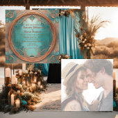 Elegante koper turquoise bruiloft uitnodiging