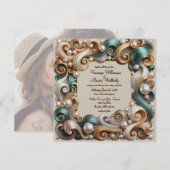 Elegante koper turquoise bruiloft uitnodiging (Voorkant / Achterkant)