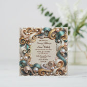 Elegante koper turquoise bruiloft uitnodiging (Staand voorkant)