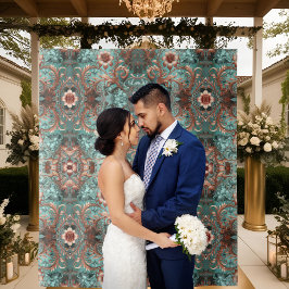 Elegante koper turquoise formele bloemen wandkleed