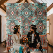 Elegante koper turquoise formele bloemen wandkleed