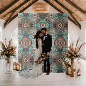 Elegante koper turquoise formele bloemen wandkleed