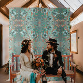 Elegante koper turquoise minimale bloemen wandkleed