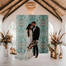 Elegante koper turquoise minimale bloemen wandkleed