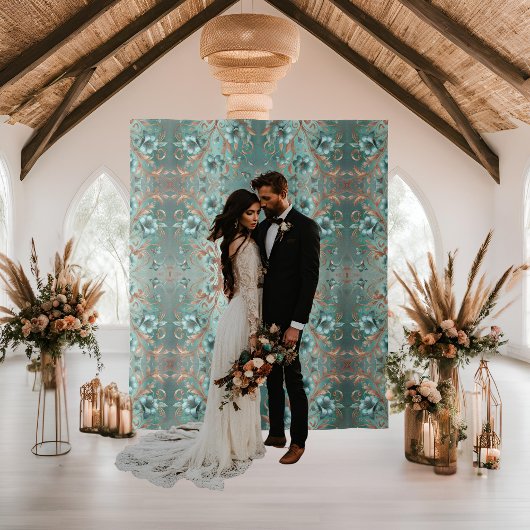 Elegante koper turquoise minimale bloemen wandkleed