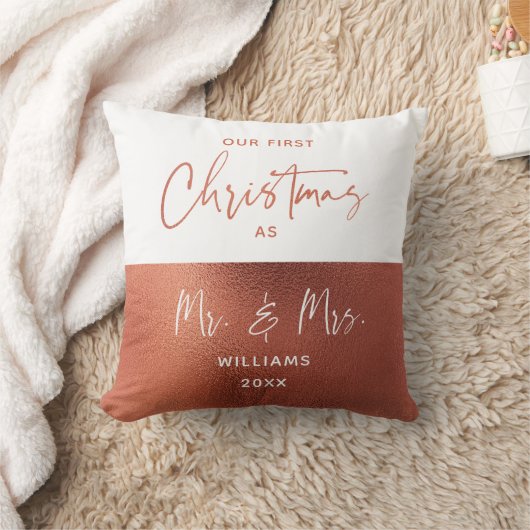 Elegante Koper & Wit 1e Kerst Mr. Mrs. Foto Kussen (Deken)