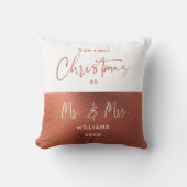 Elegante Koper & Wit 1e Kerst Mr. Mrs. Foto Kussen (Voorkant)