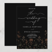 Elegante koperen botanische moderne zwarte bruilof kaart (Voorkant / Achterkant)