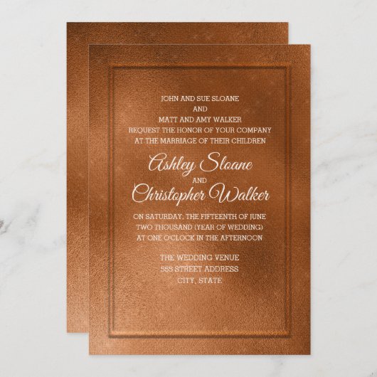 Elegante koperen en crème trouwuitnodiging #3 kaart (Voorkant / Achterkant)