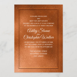 Elegante koperen en crème trouwuitnodiging #3 kaart