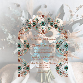 Elegante Koperen en Turquoise Bloemencirkel Acryl Uitnodigingen