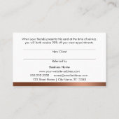 Elegante koperen en zwart gestreepte doorverwijzin aanbevelingskaartje (Achterkant)