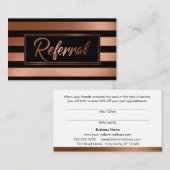 Elegante koperen en zwart gestreepte doorverwijzin aanbevelingskaartje (Voorkant / Achterkant)