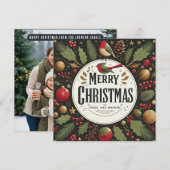 Elegante koperen gestileerde Robin Merry Christmas Feestdagenkaart (Voorkant / Achterkant)