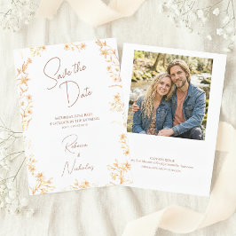 Elegante Koperen Gloed Wilde Bloemen Script Foto Save The Date
