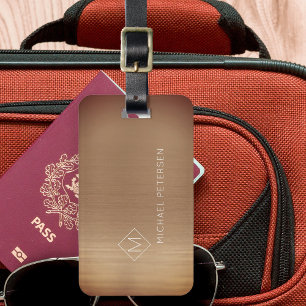Elegante koperen naam met monogram modern bagagelabel