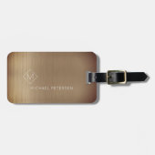 Elegante koperen naam met monogram modern bagagelabel (Voorkant horizontaal)
