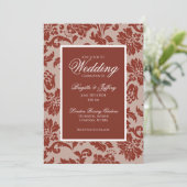 Elegante koperen roest damast trouwuitnodiging kaart (Staand voorkant)