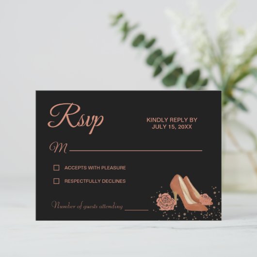Elegante  koperen Roos Quinceañera RSVP-kaart RSVP Kaartje (Staand voorkant)