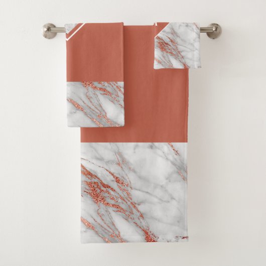 Elegante koperen roze goud & witte marmer |Monogra Bad Handdoek (Insitu)