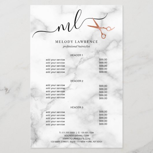 Elegante koperen roze gouden schaar kapper flyer (Voorkant)