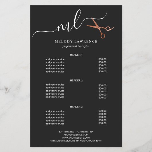 Elegante koperen roze gouden schaar kapper flyer (Voorkant)