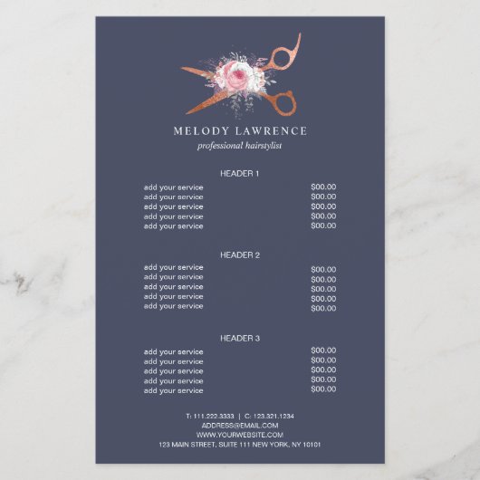 Elegante koperen roze gouden schaar kapper flyer (Voorkant)