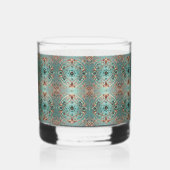 Elegante koperturquois bloemencirkels whisky glas (Voorkant)